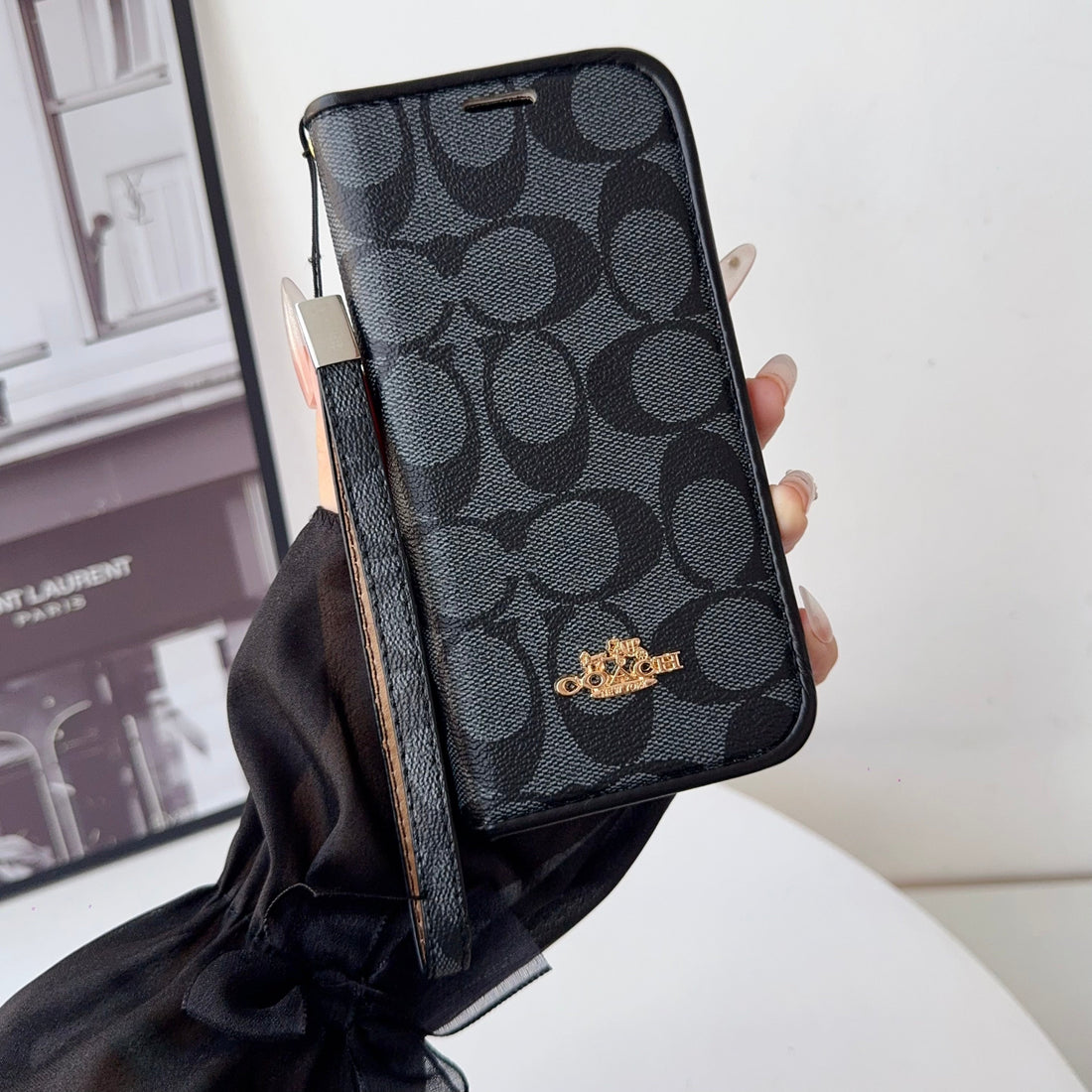 Classic Leather CH iPhone Case With Fold Wallet And Strap-CFPL005