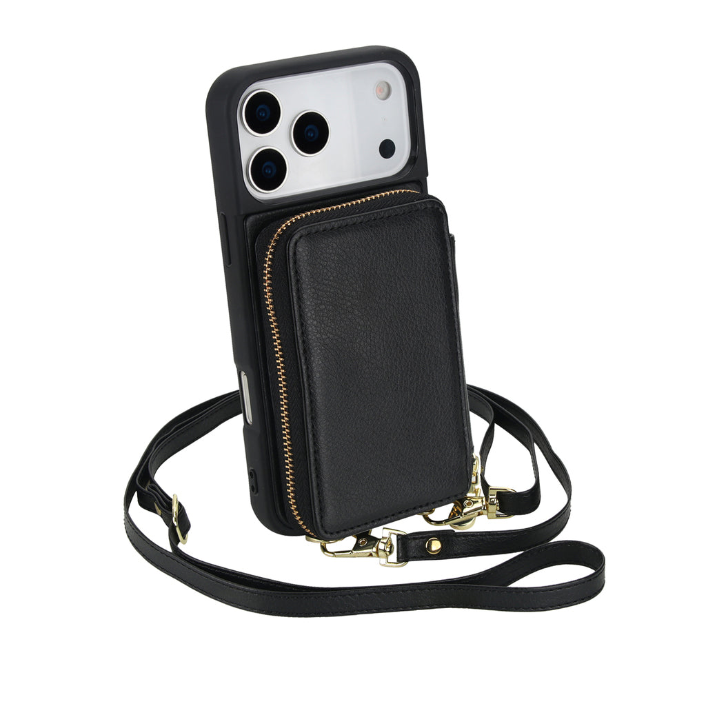 Leather iPhone Case With Crossbody Card Holder And Strap