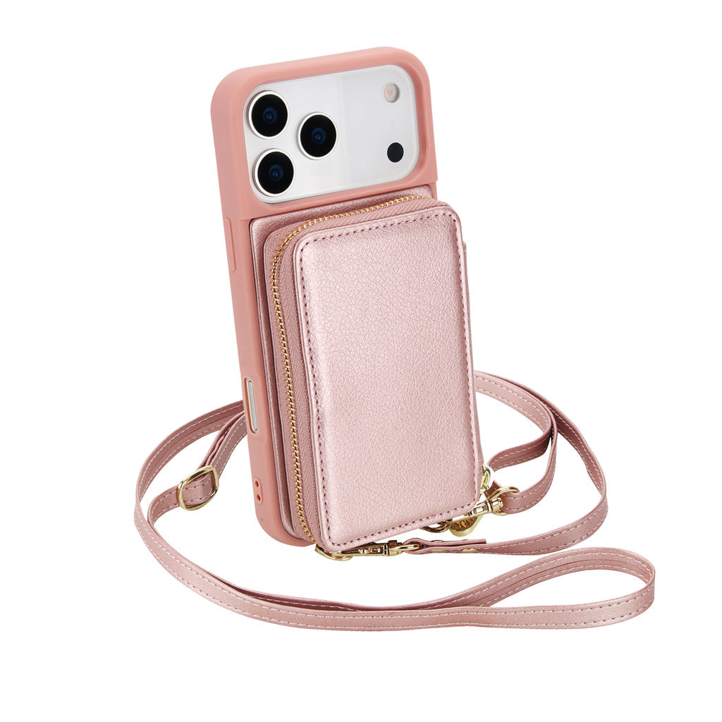 Leather iPhone Case With Crossbody Card Holder And Strap