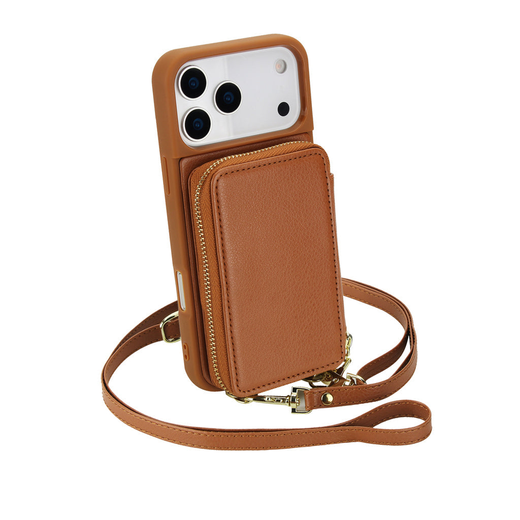 Leather iPhone Case With Crossbody Card Holder And Strap