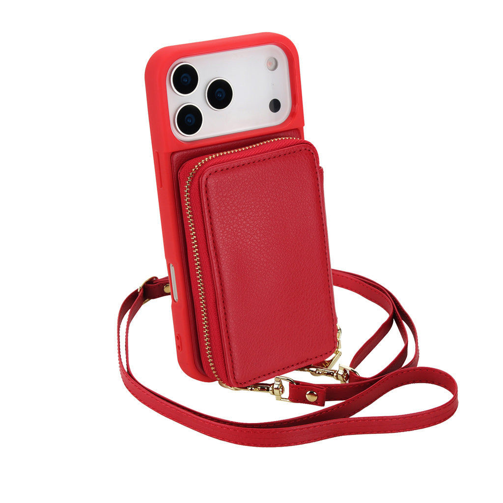 Leather iPhone Case With Crossbody Card Holder And Strap
