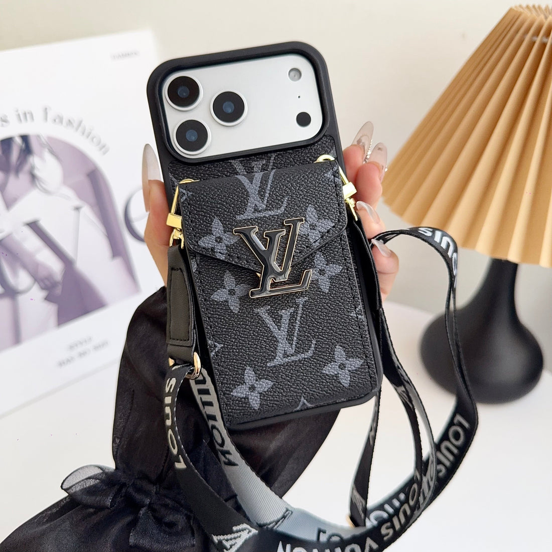 Classic Leather Monogram iPhone Case With Card Holder And Strap -CFK251126