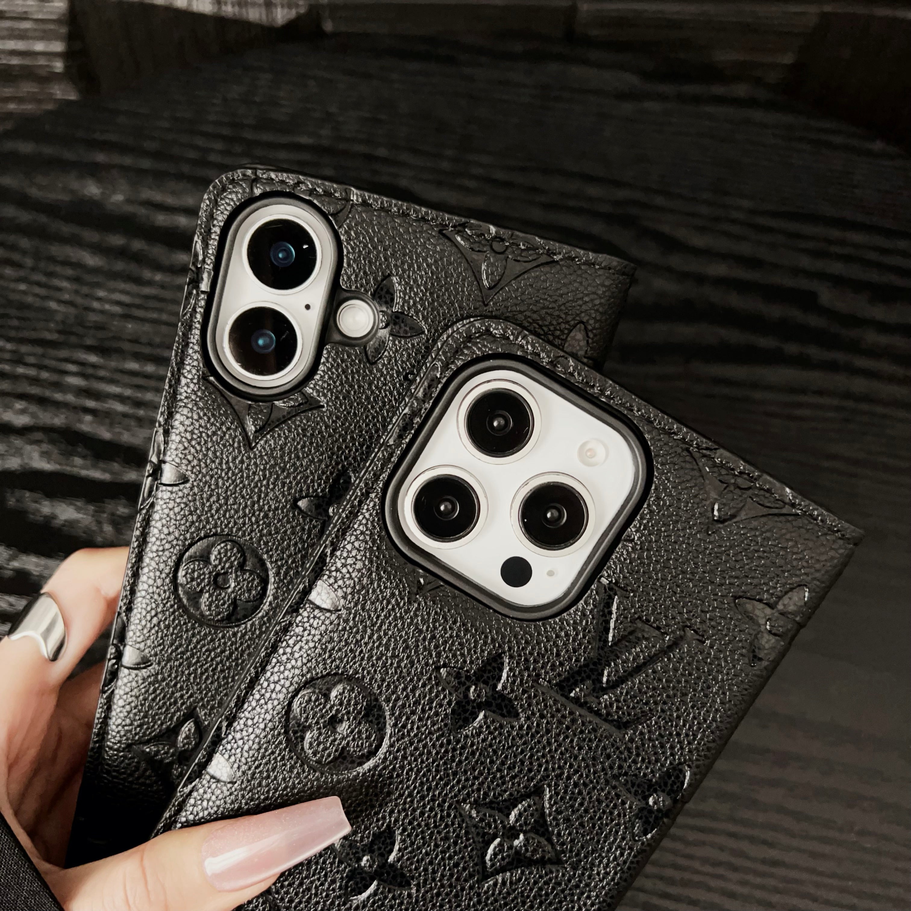 Luxury Leather Folio Monogram iPhone Case With Card Holder-CFHYL001