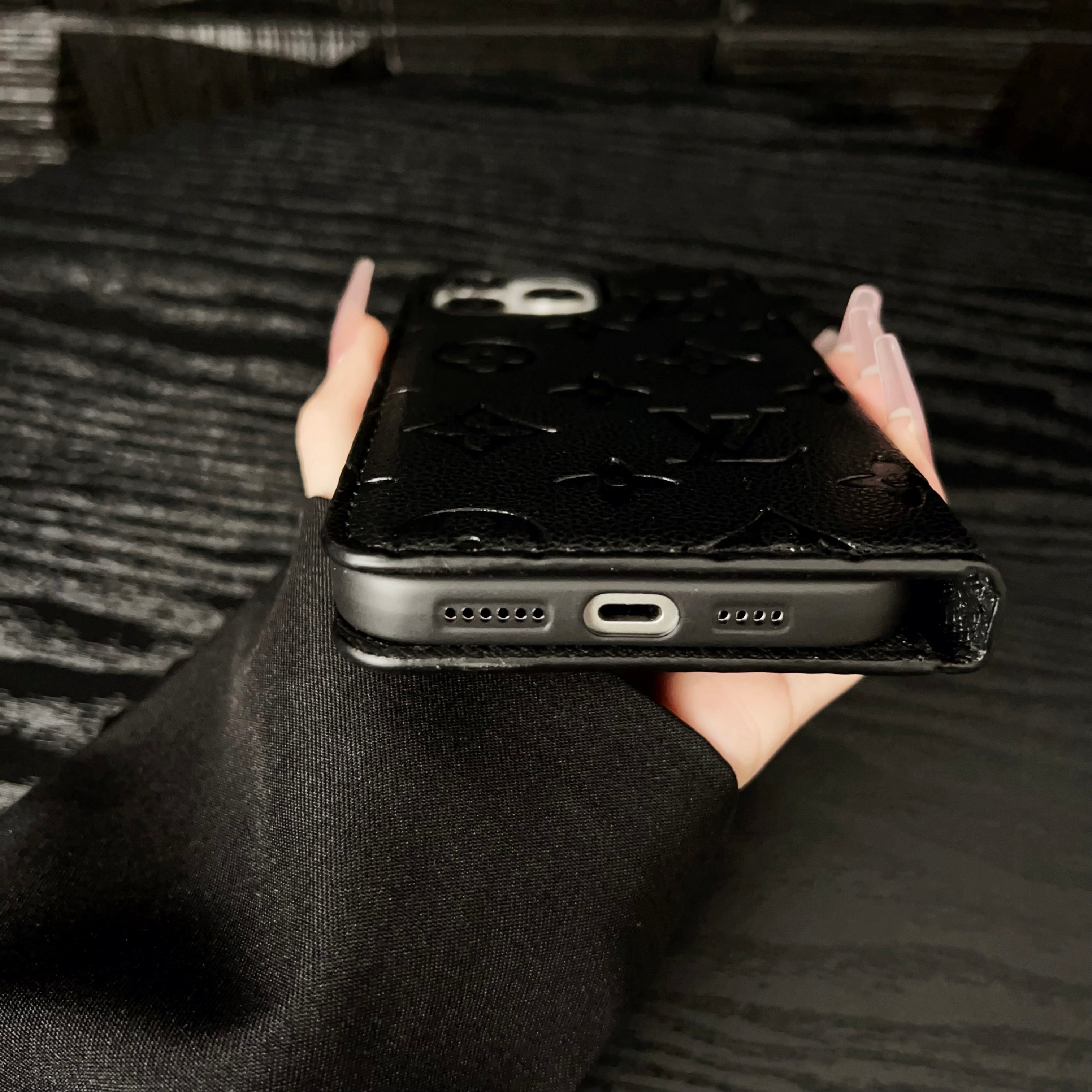 Luxury Leather Folio Monogram iPhone Case With Card Holder-CFHYL001