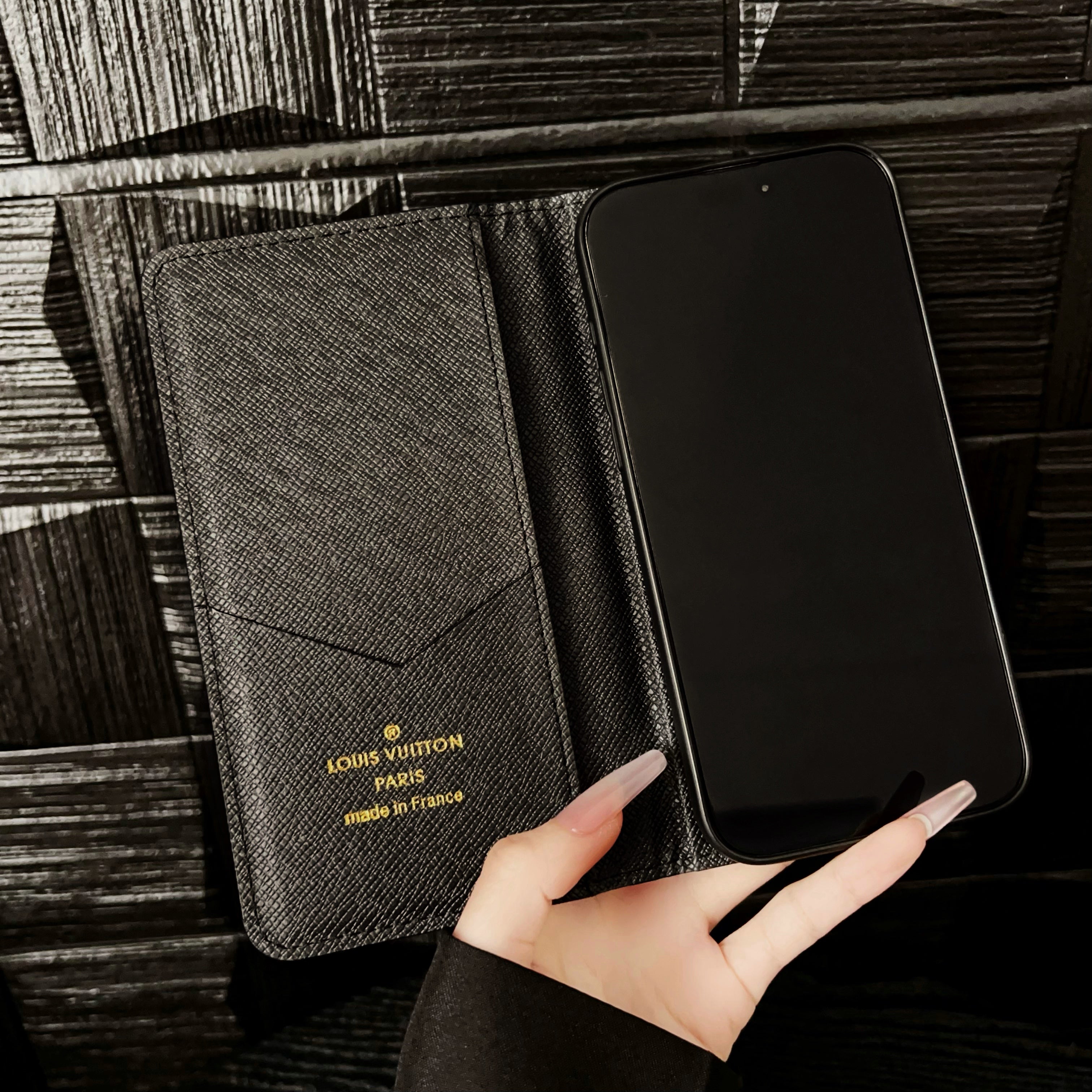 Luxury Leather Folio Monogram iPhone Case With Card Holder-CFHYL001