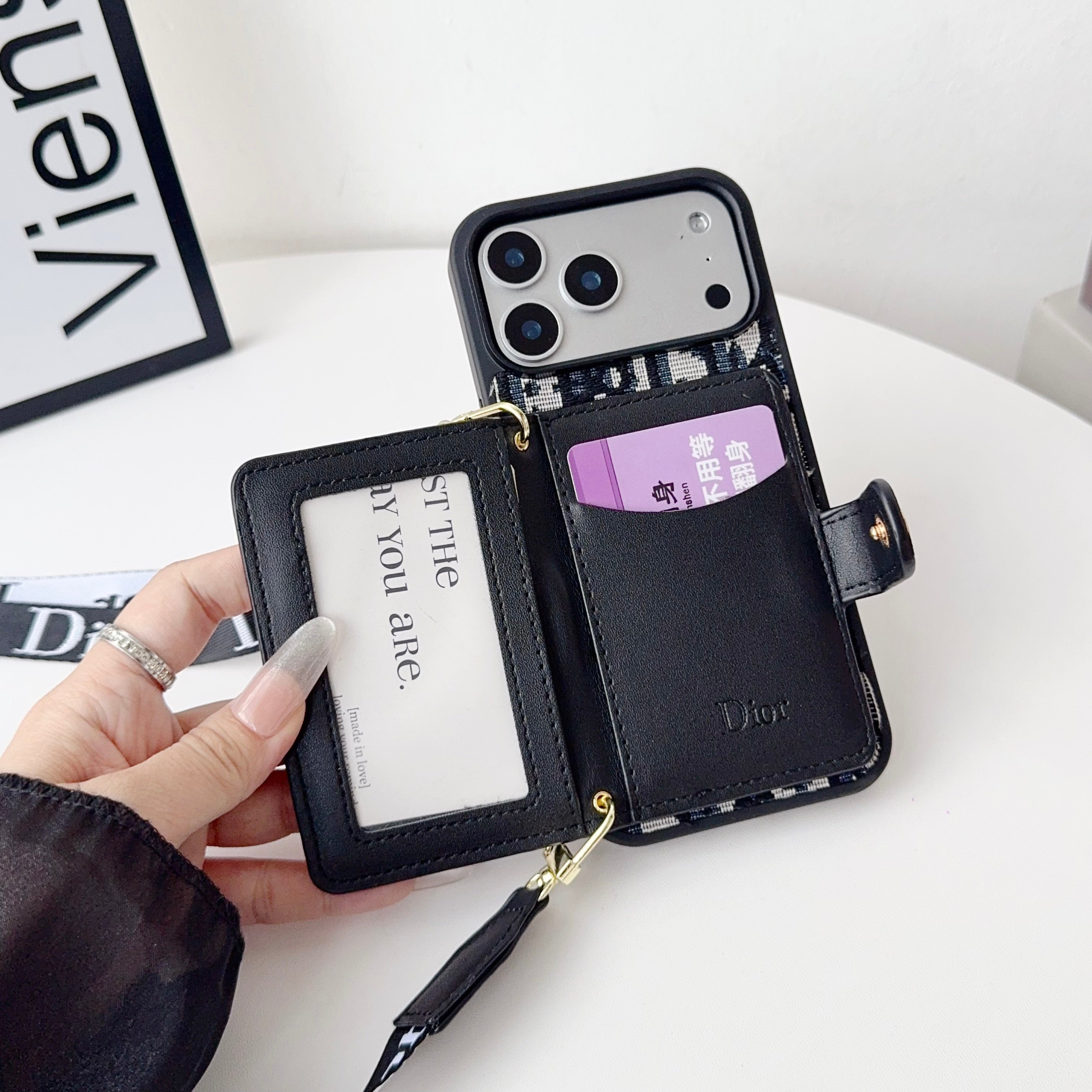 Classic Leather CD iPhone Case With Wallet And Crossbody Strap-CFK251405