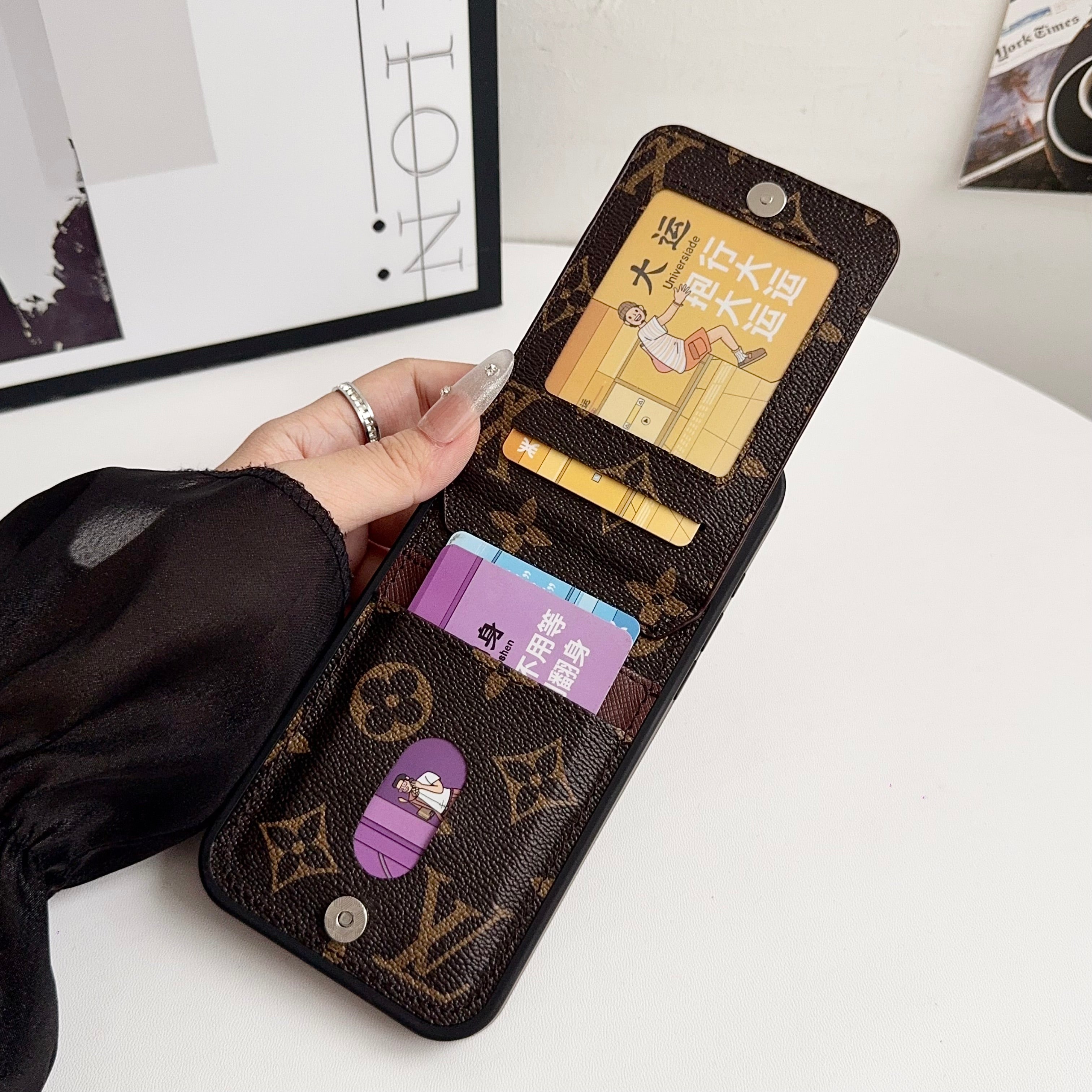 Luxury Leather Monogram iPhone Case With Card Holder -CFK251315