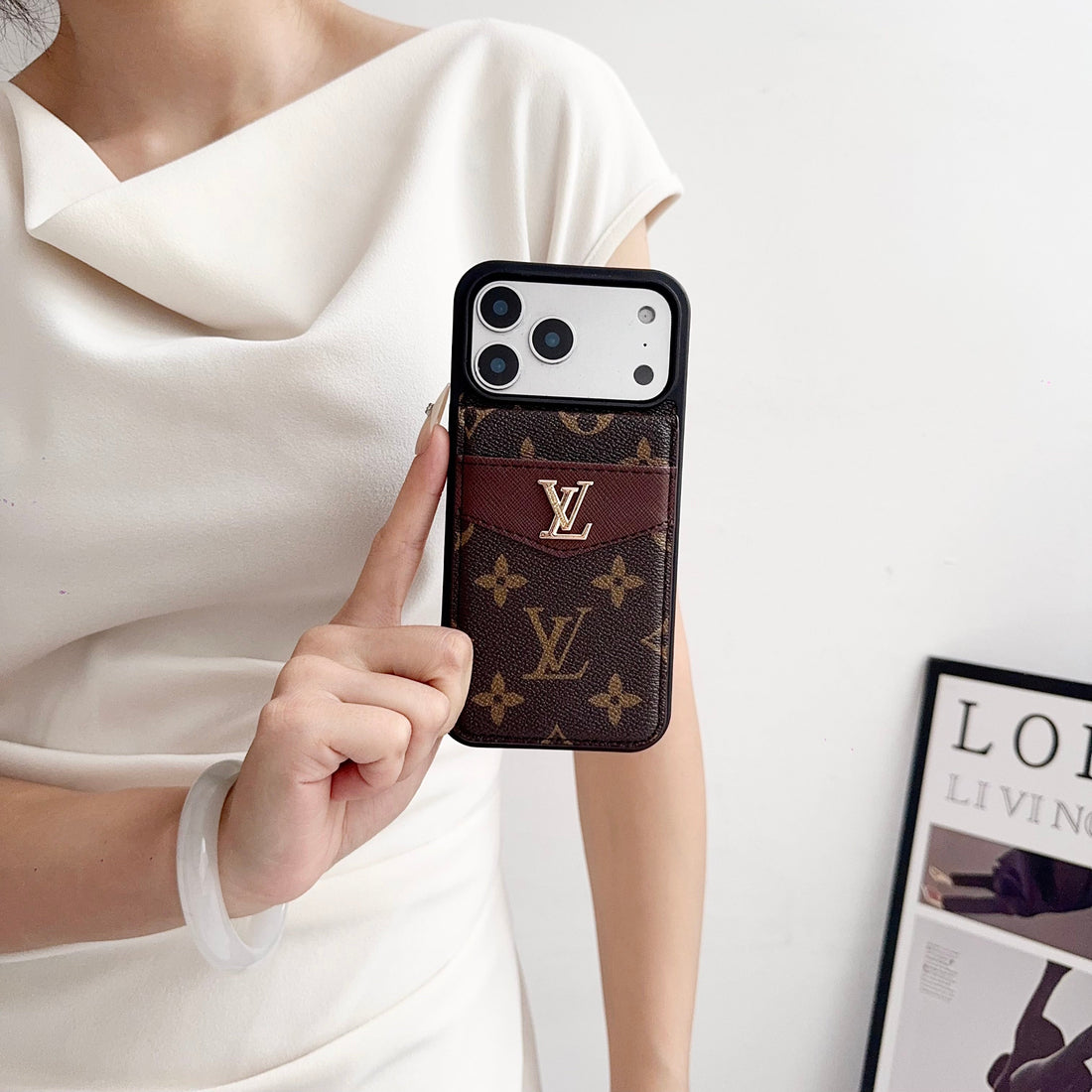 Luxury Leather Monogram iPhone Case With Card Holder -CFK251315