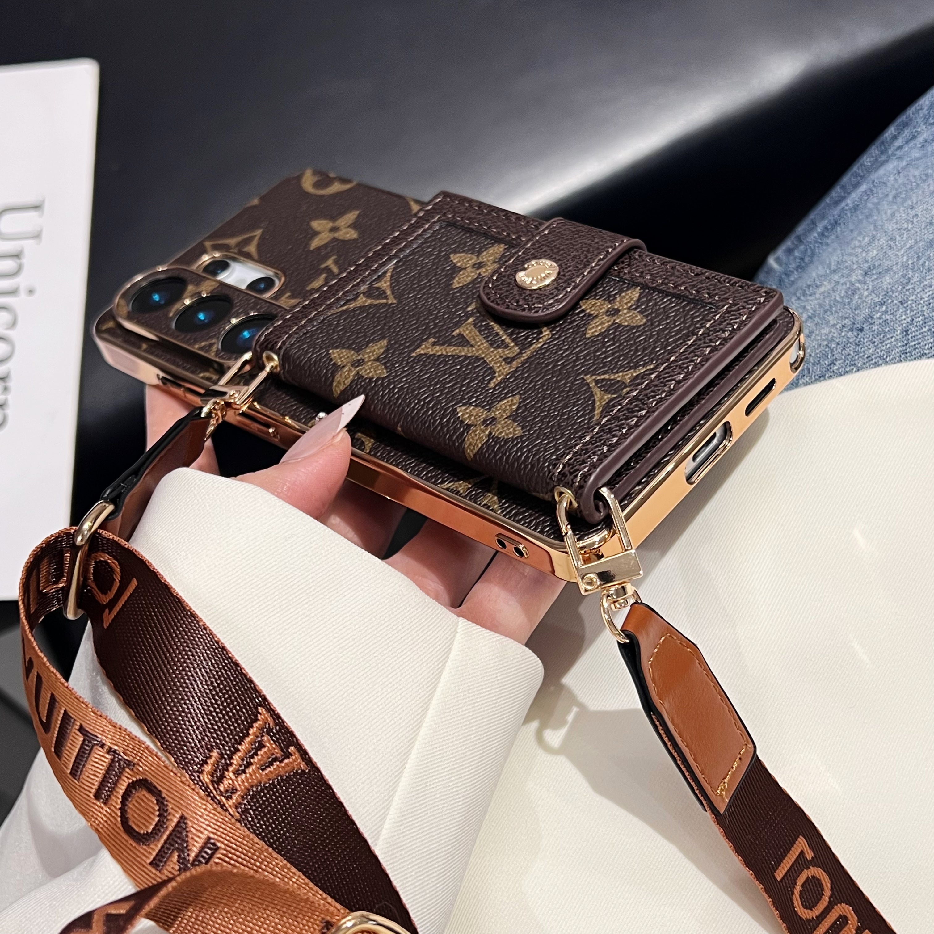 Luxury Leather Monogram Samsung Galaxy S Series Case With Wallet And Crossbody Strap-CYLV152