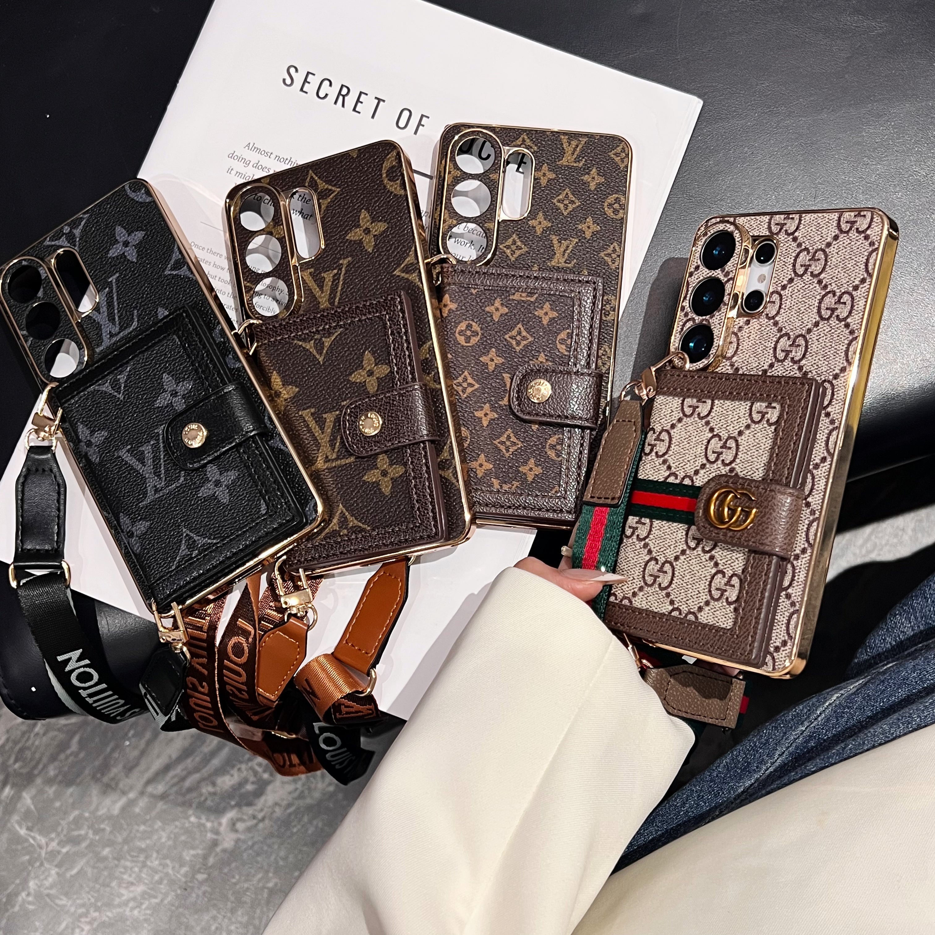 Luxury Leather Monogram Samsung Galaxy S Series Case With Wallet And Crossbody Strap-CYLV152