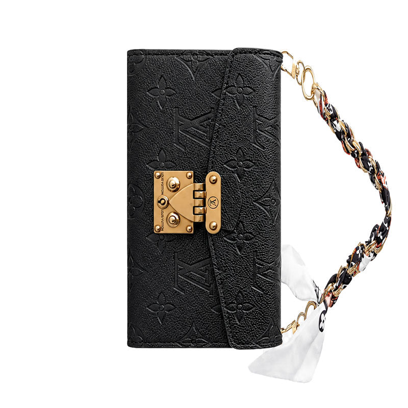Luxury  Leather Monogram iPhone Case With Flip Wallet-LA260006