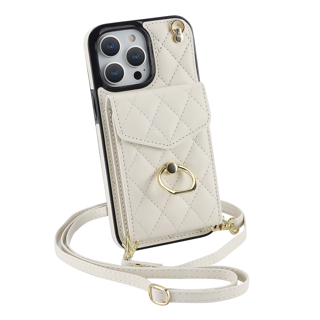 Leather iPhone Cases With Card Holder And Strap Black