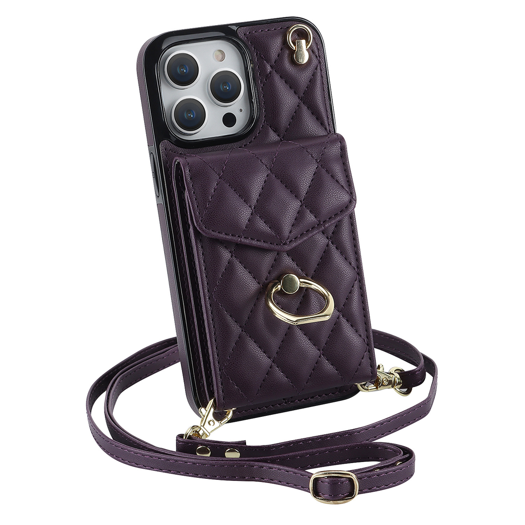 Leather iPhone Cases With Card Holder And Strap Black