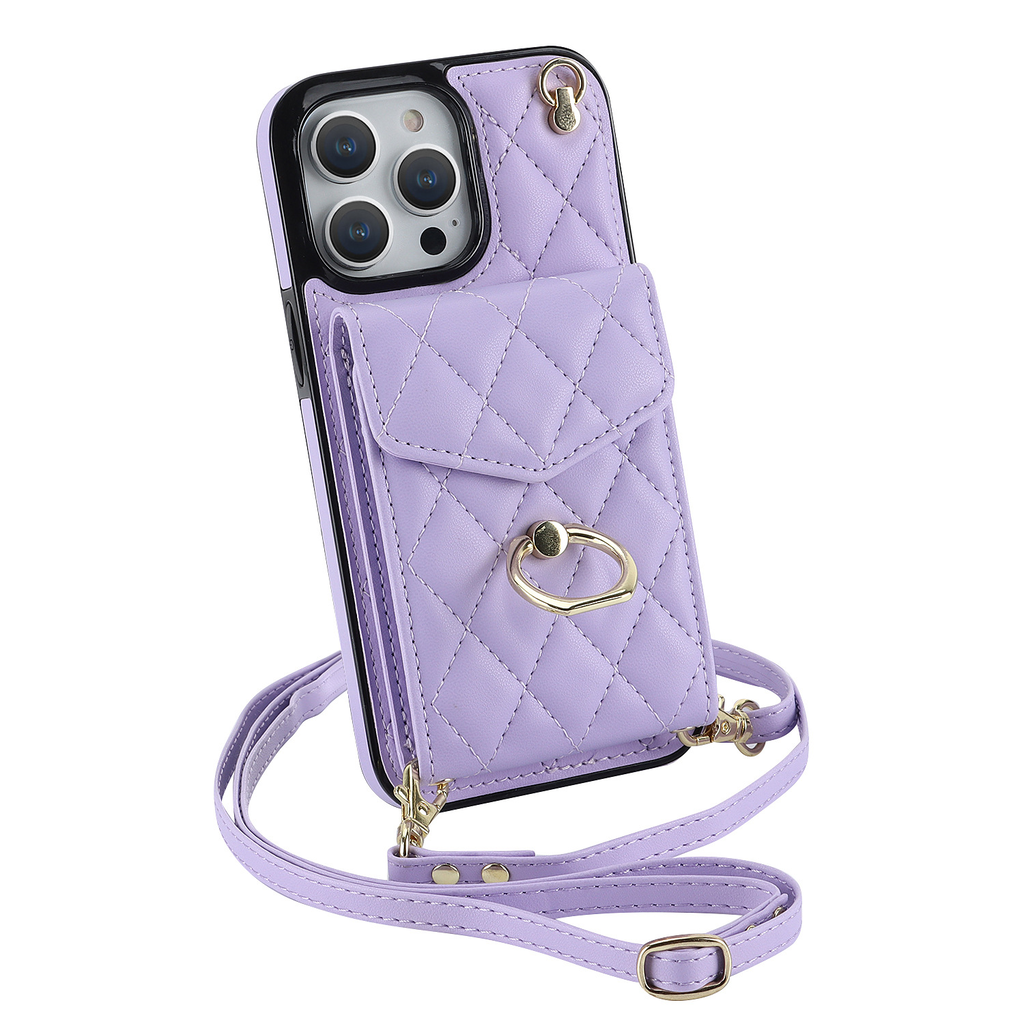 Leather iPhone Cases With Card Holder And Strap Black