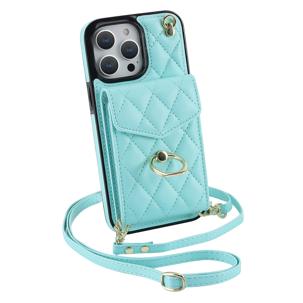Leather iPhone Cases With Card Holder And Strap Black
