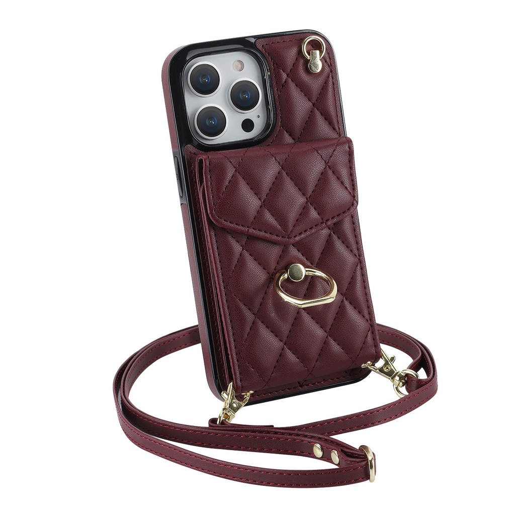 Leather iPhone Cases With Card Holder And Strap Black