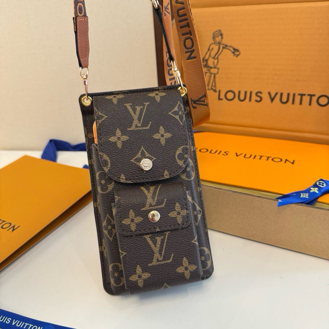 Premium Leather Monogram Crossbody Phone Bag-CYLV159