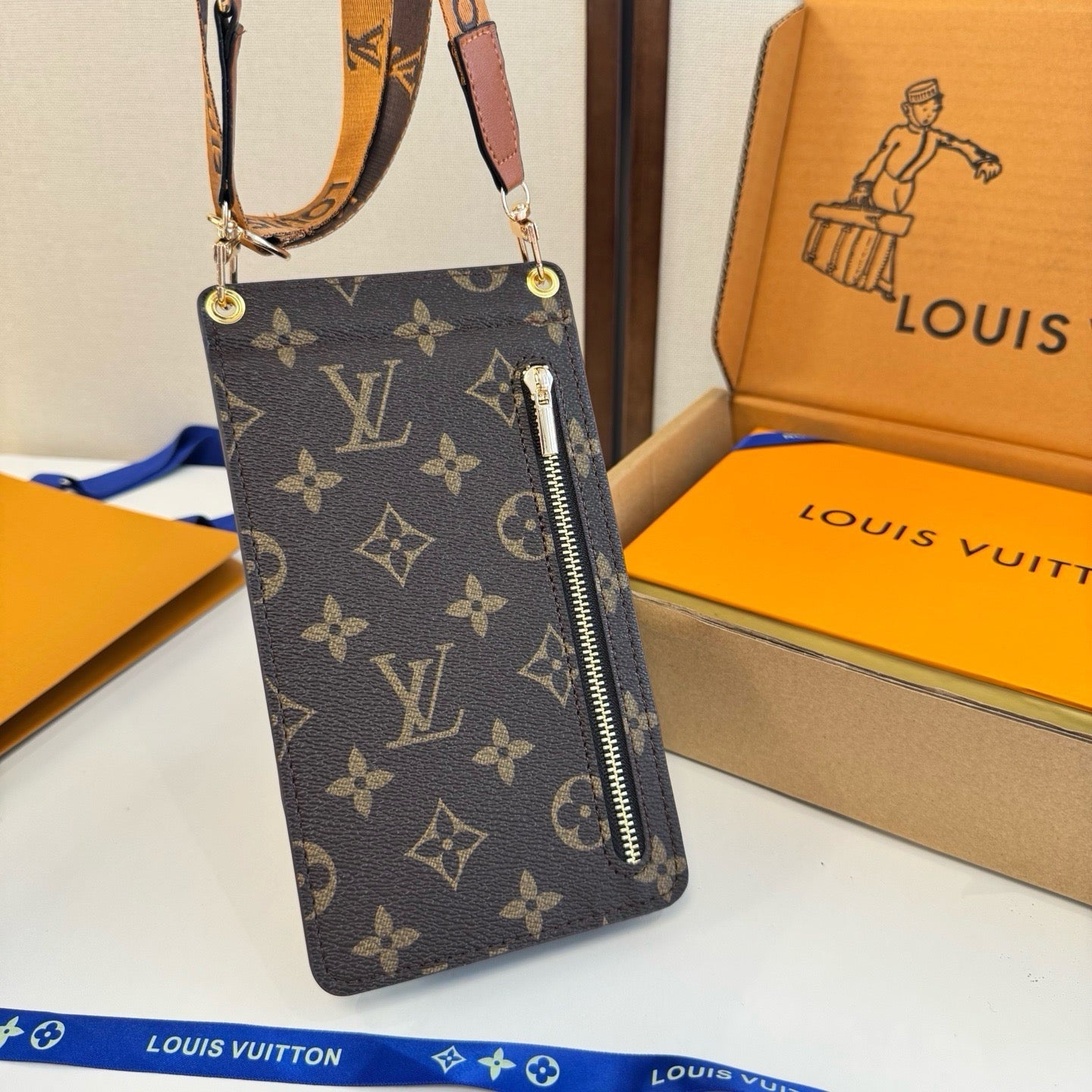 Premium Leather Monogram Crossbody Phone Bag-CYLV159
