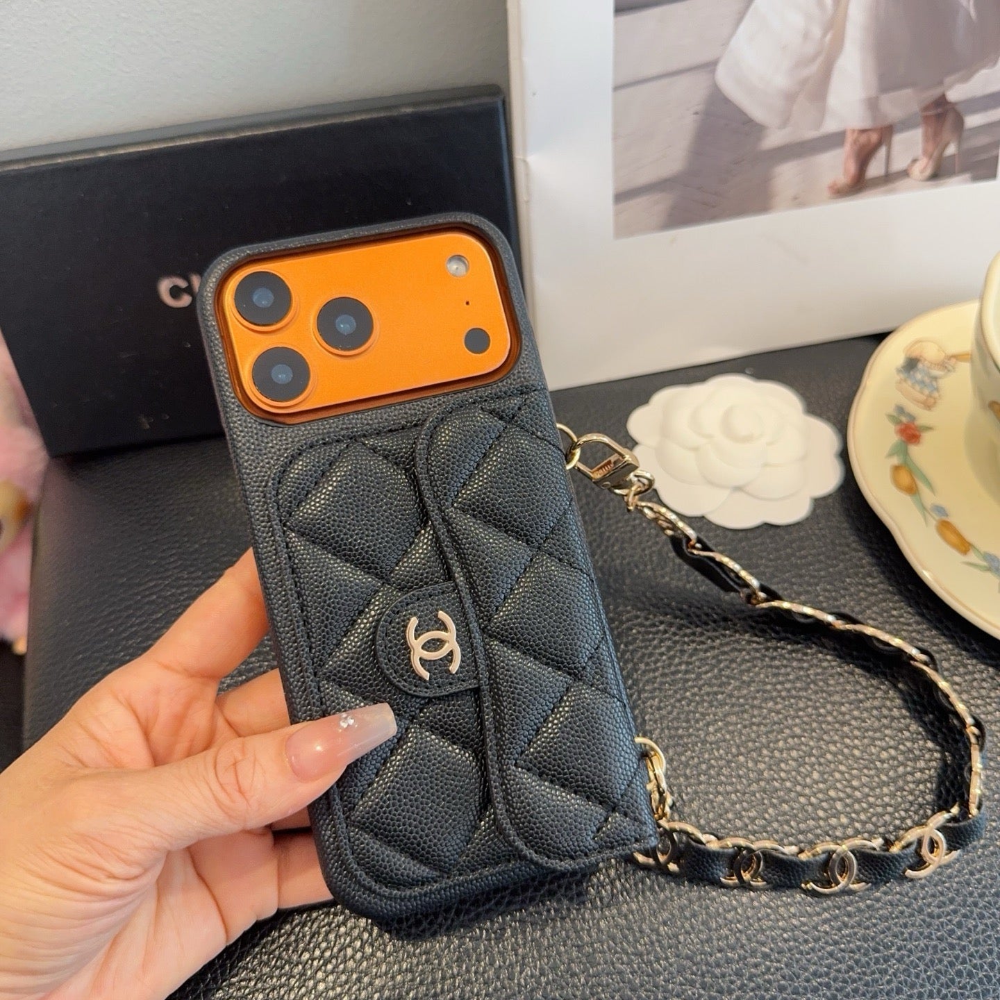 Elegant Leather  CC iPhone Case  With Wallet And Crossbody Strap-CYCC163