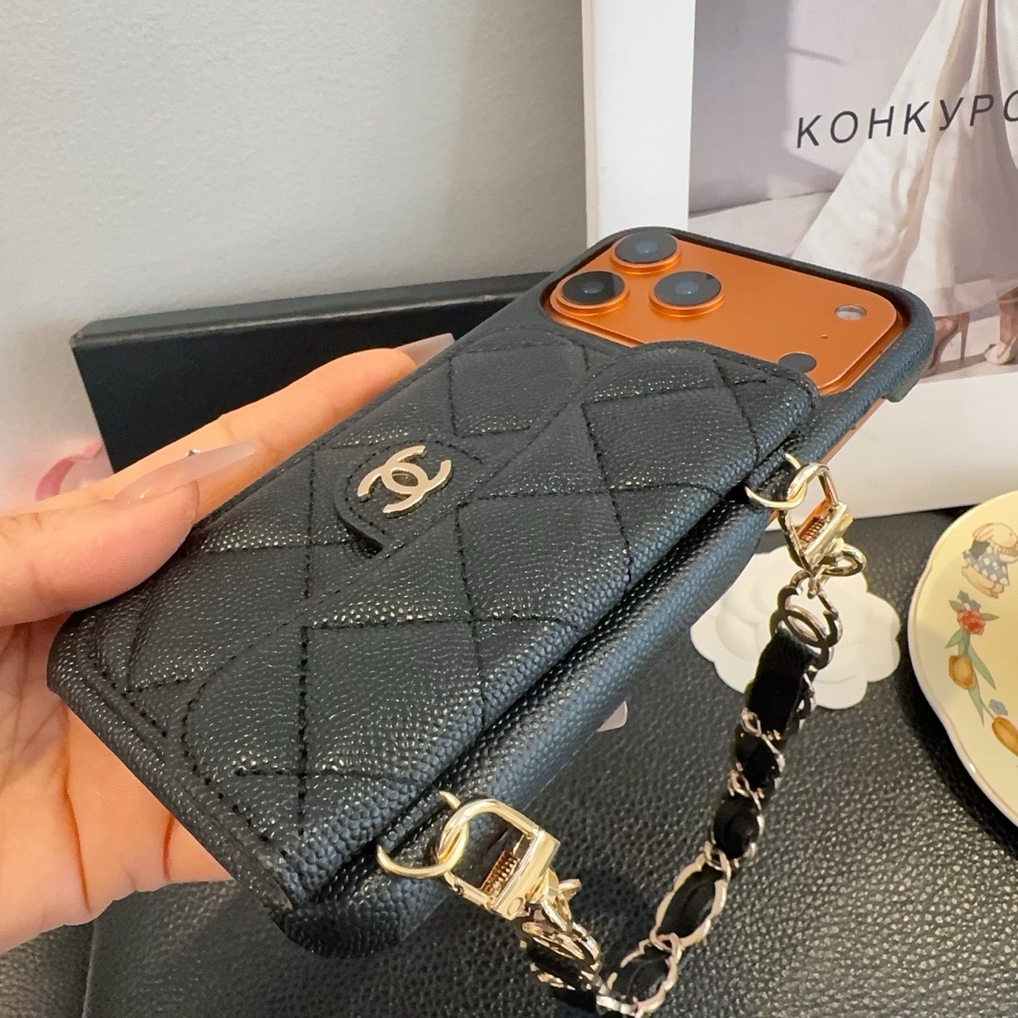 Elegant Leather  CC iPhone Case  With Wallet And Crossbody Strap-CYCC163