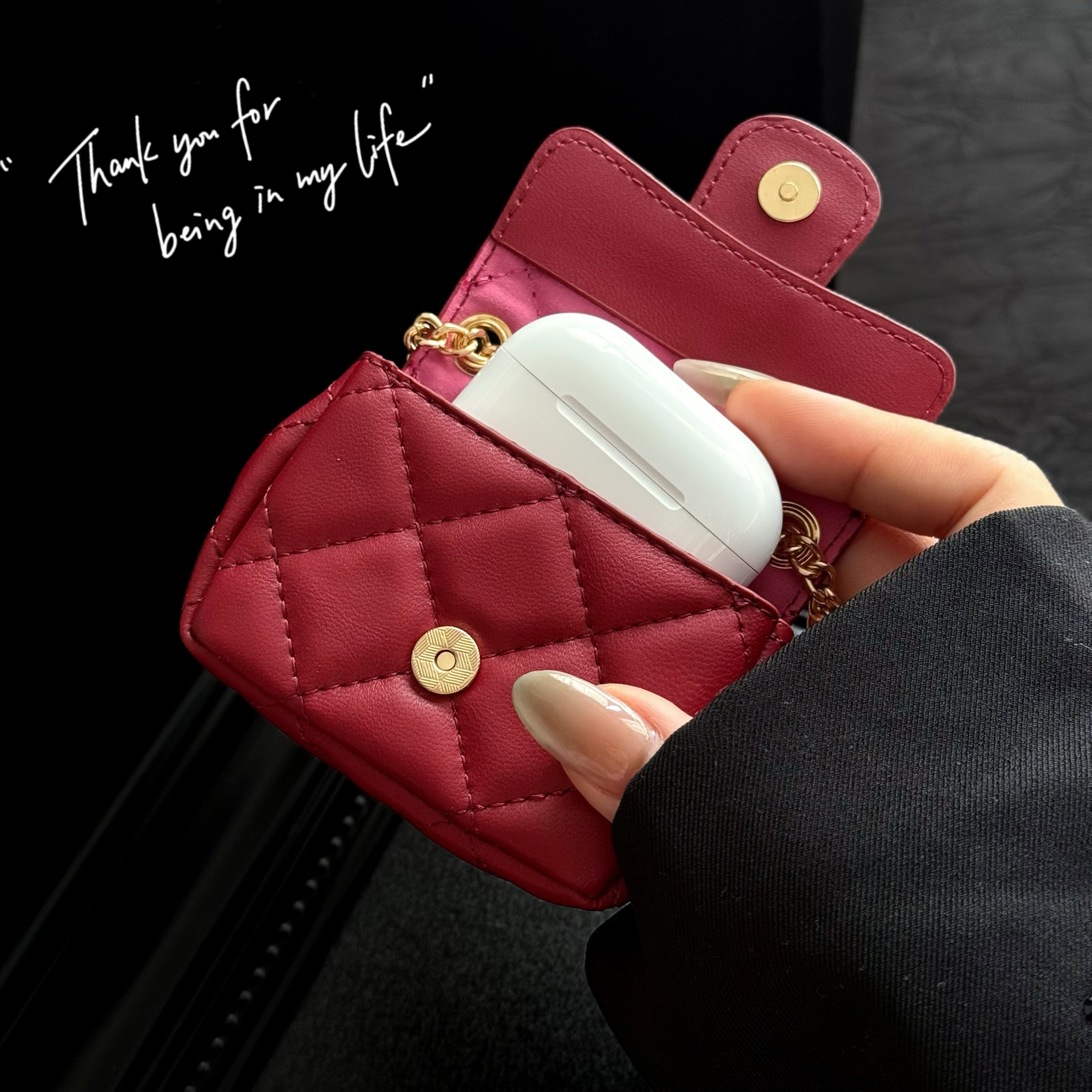 Elegant Leather CC AirPods Cases Black-CYCC166