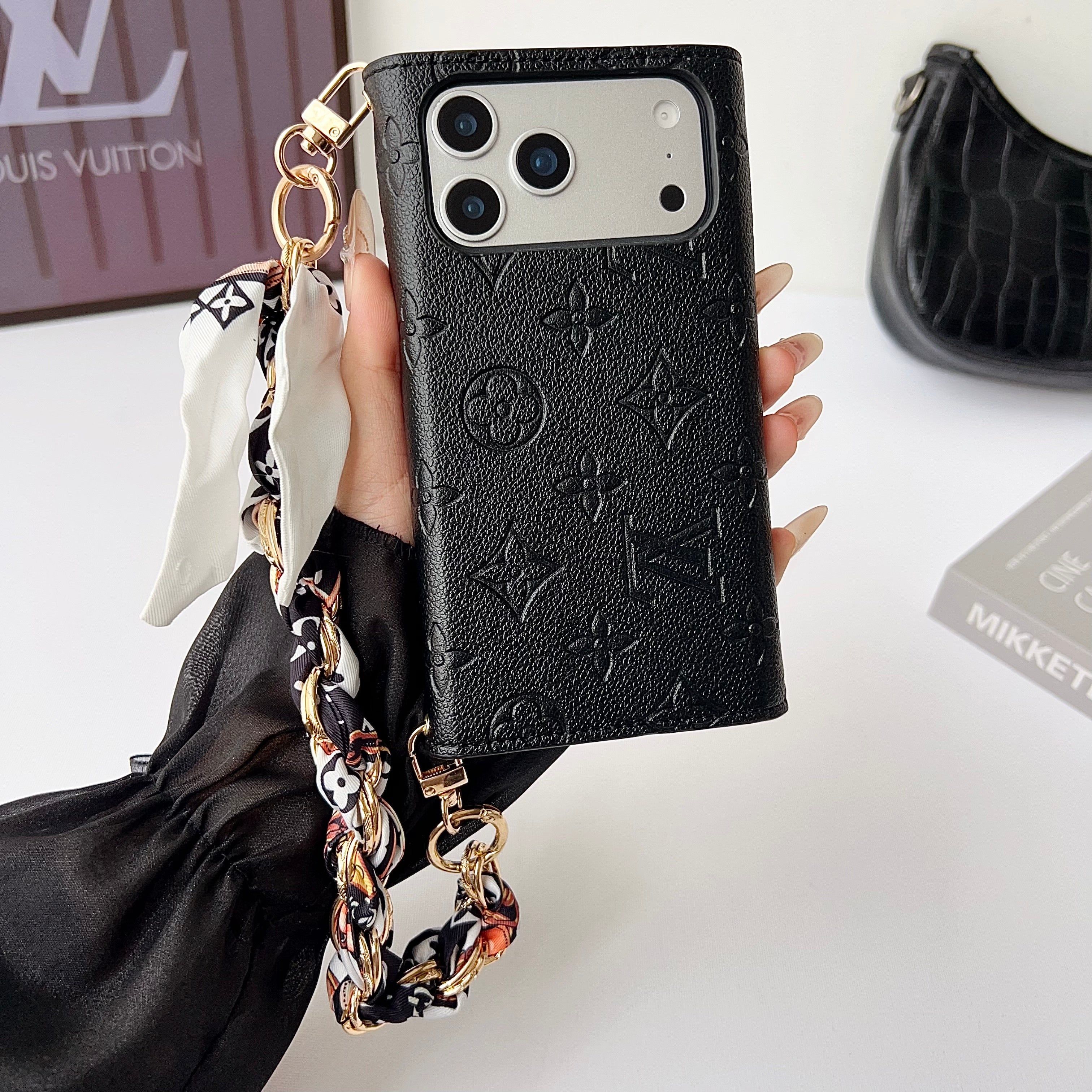 Luxury  Leather Monogram iPhone Case With Flip Wallet-LA260006