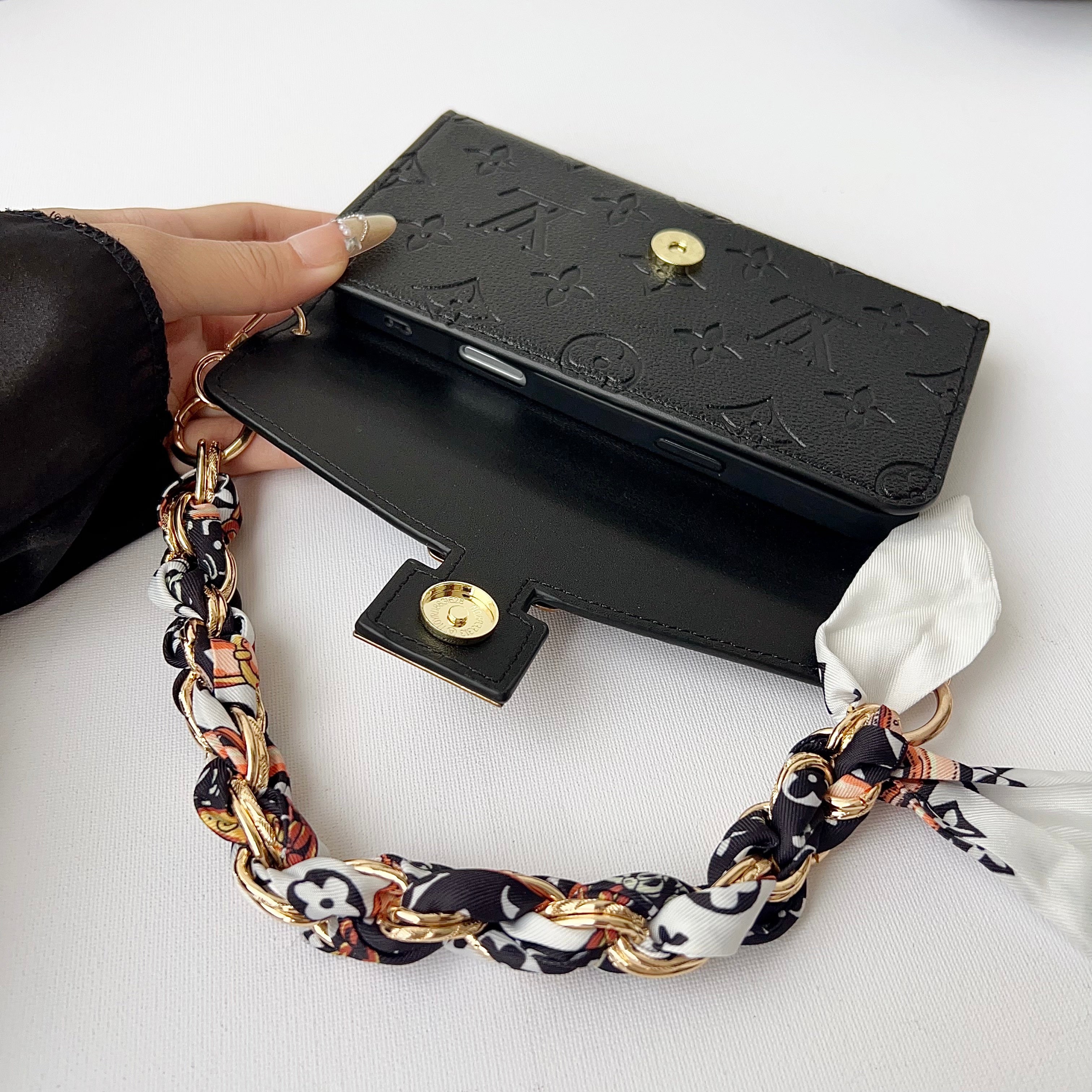 Luxury  Leather Monogram iPhone Case With Flip Wallet-LA260006