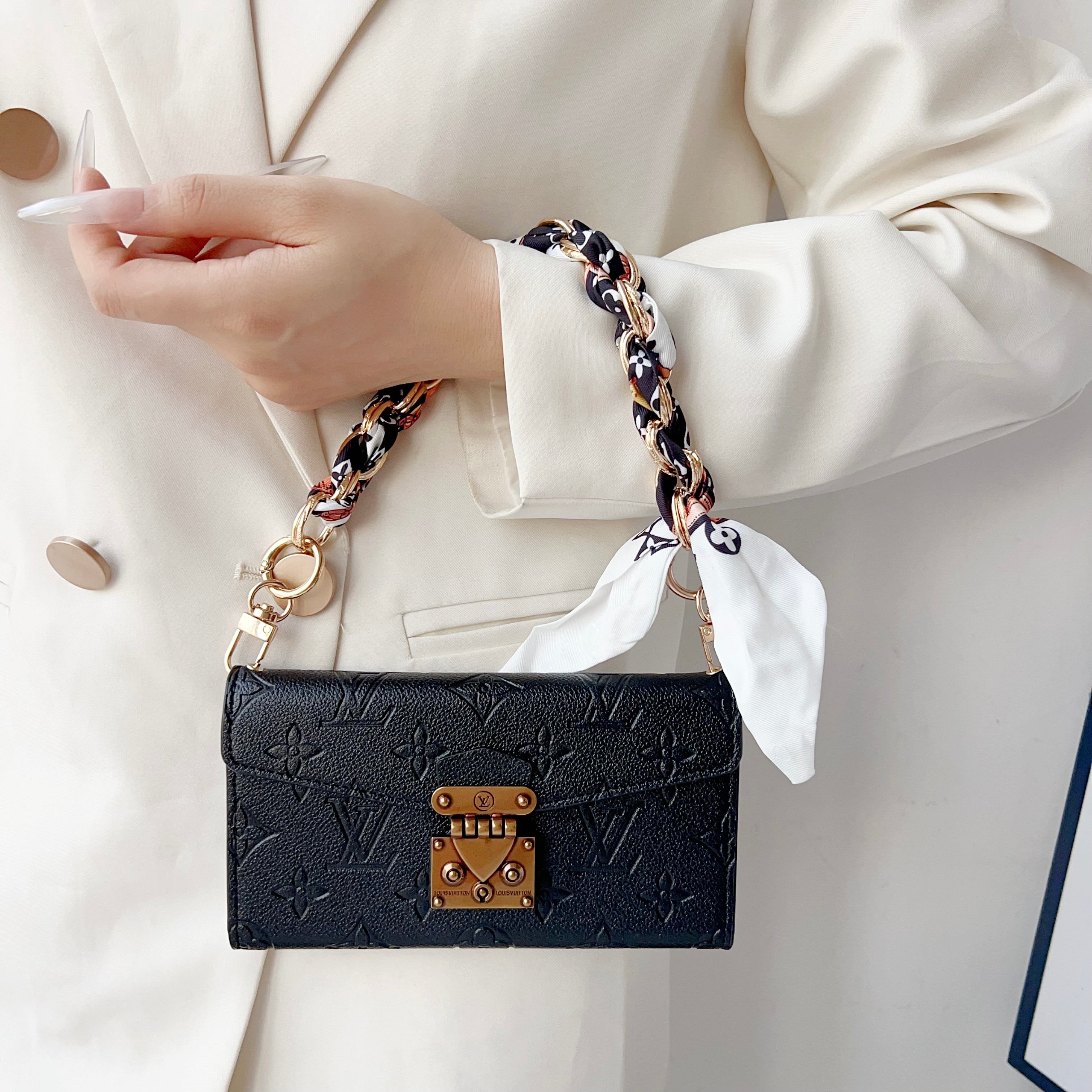 Luxury  Leather Monogram iPhone Case With Flip Wallet-LA260006