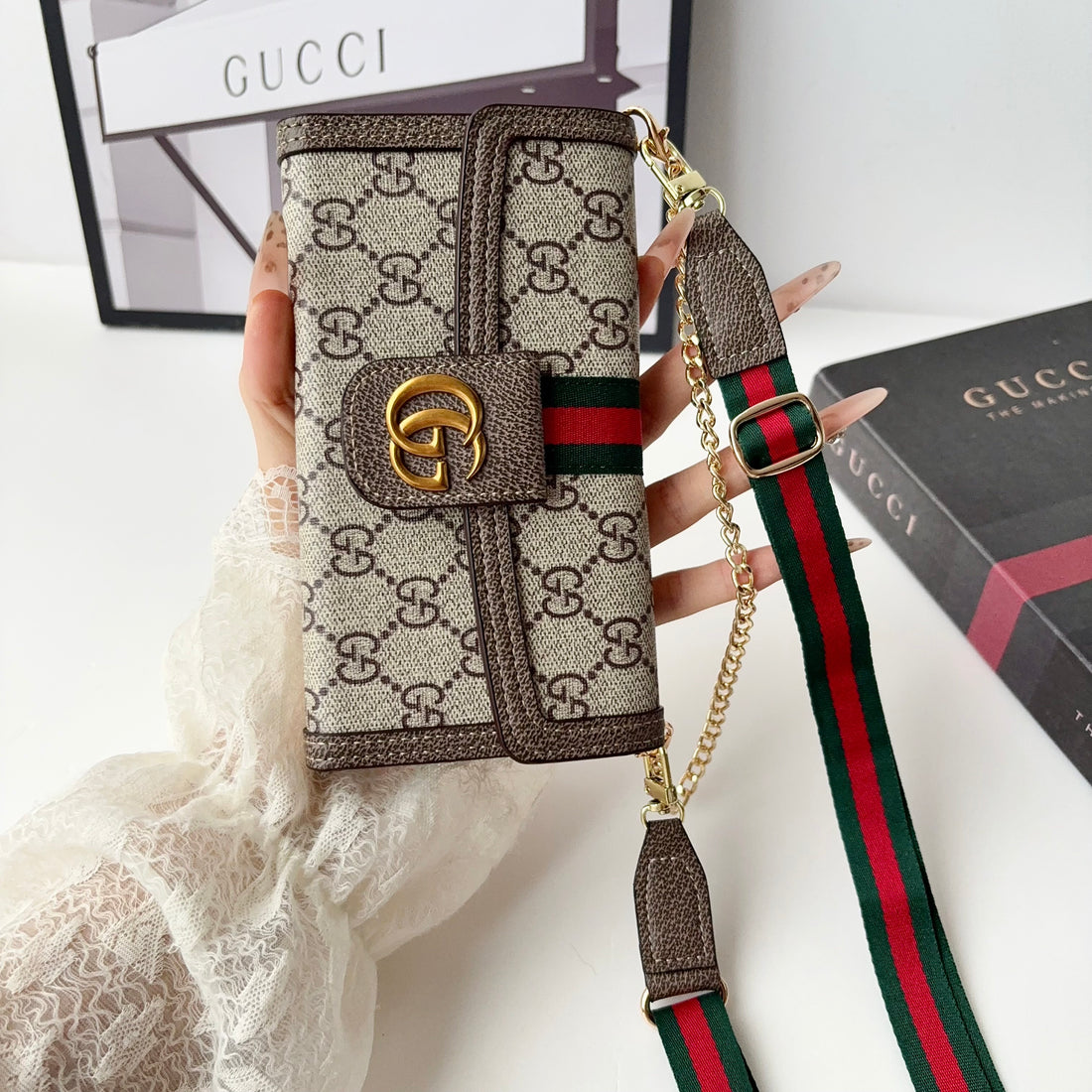 Classic Leather GG iPhone Case With Flip Wallet And Crossbody Strap-LA260019