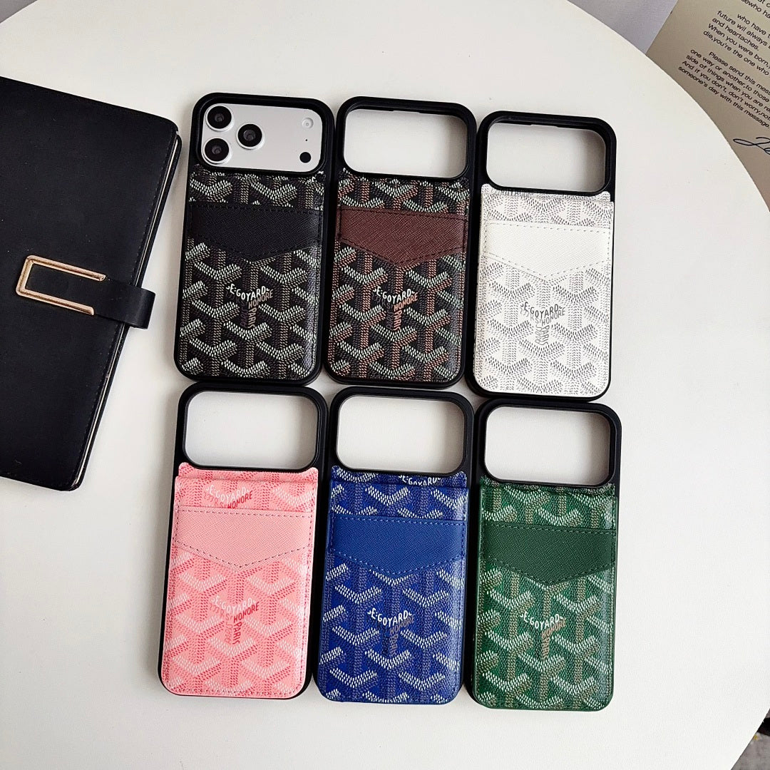 Luxury Leather GD iPhone Case With Card Holder For iPhone 17 Series-LA260046