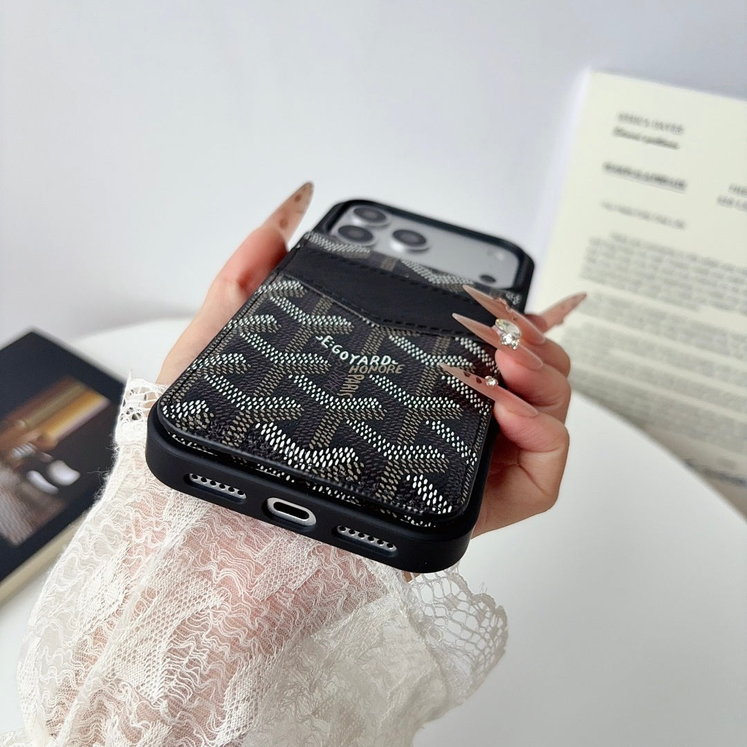 Luxury Leather GD iPhone Case With Card Holder For iPhone 17 Series-LA260046