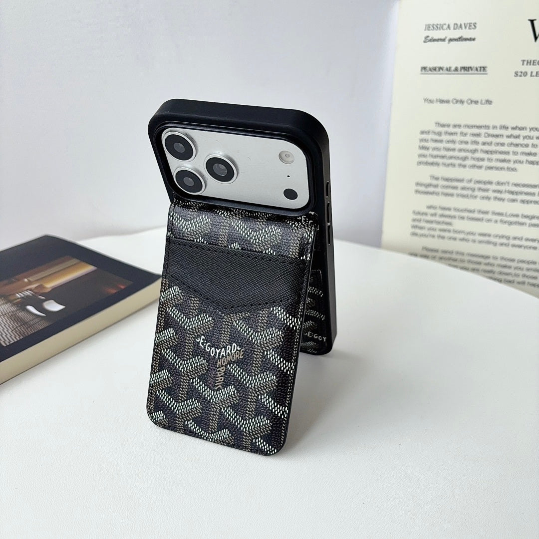 Luxury Leather GD iPhone Case With Card Holder For iPhone 17 Series-LA260046