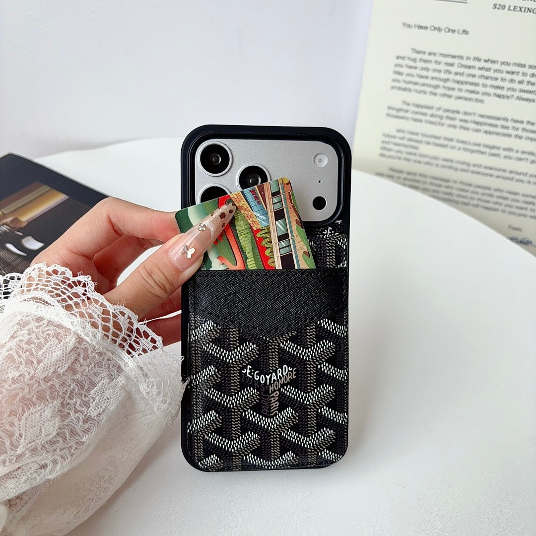 Luxury Leather GD iPhone Case With Card Holder For iPhone 17 Series-LA260046