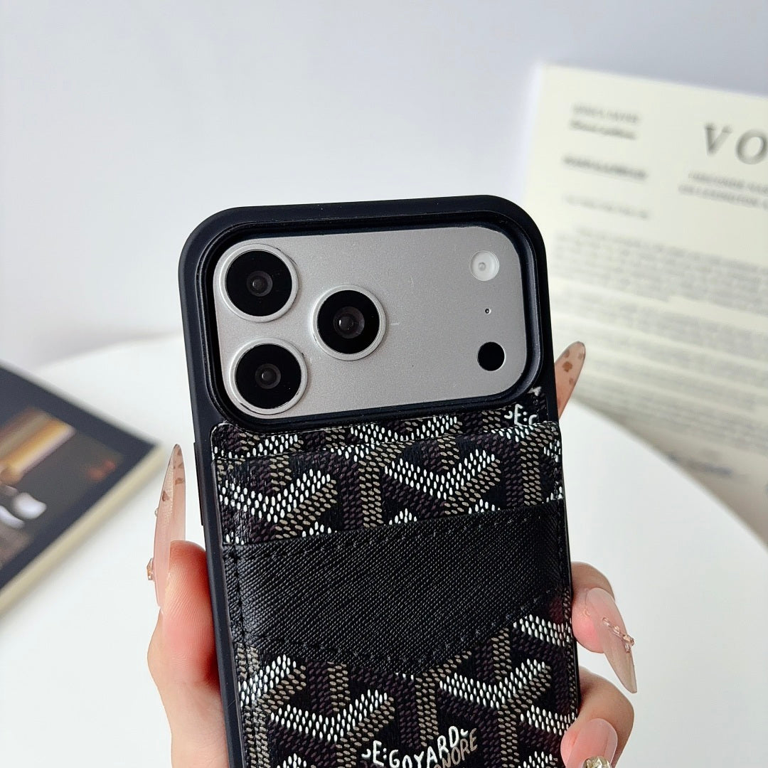 Luxury Leather GD iPhone Case With Card Holder For iPhone 17 Series-LA260046