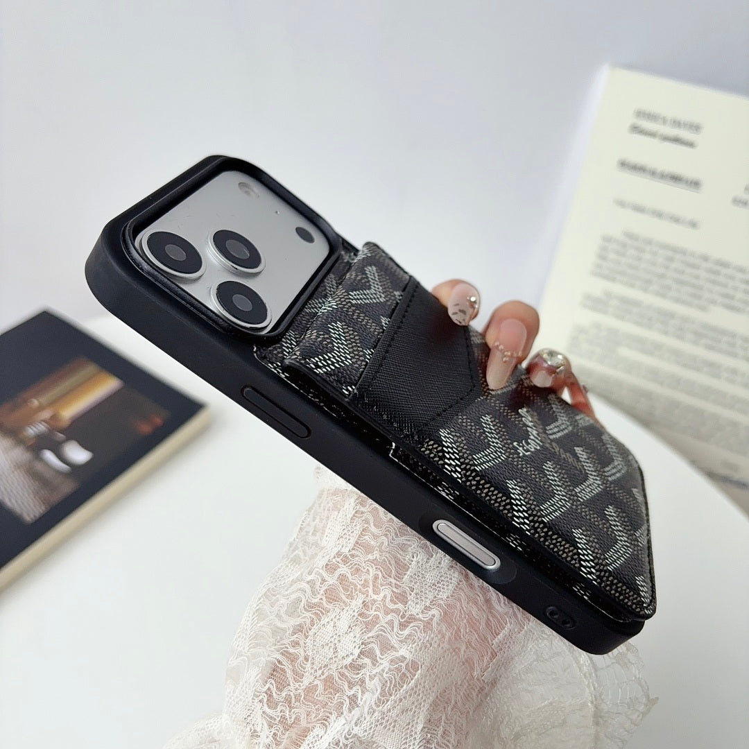 Luxury Leather GD iPhone Case With Card Holder For iPhone 17 Series-LA260046