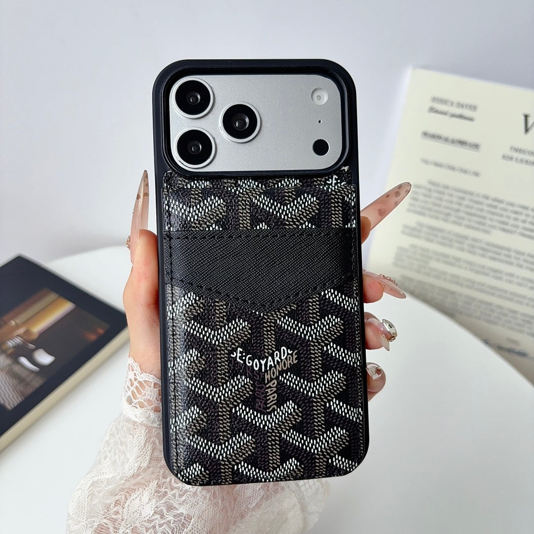 Luxury Leather GD iPhone Case With Card Holder For iPhone 17 Series-LA260046