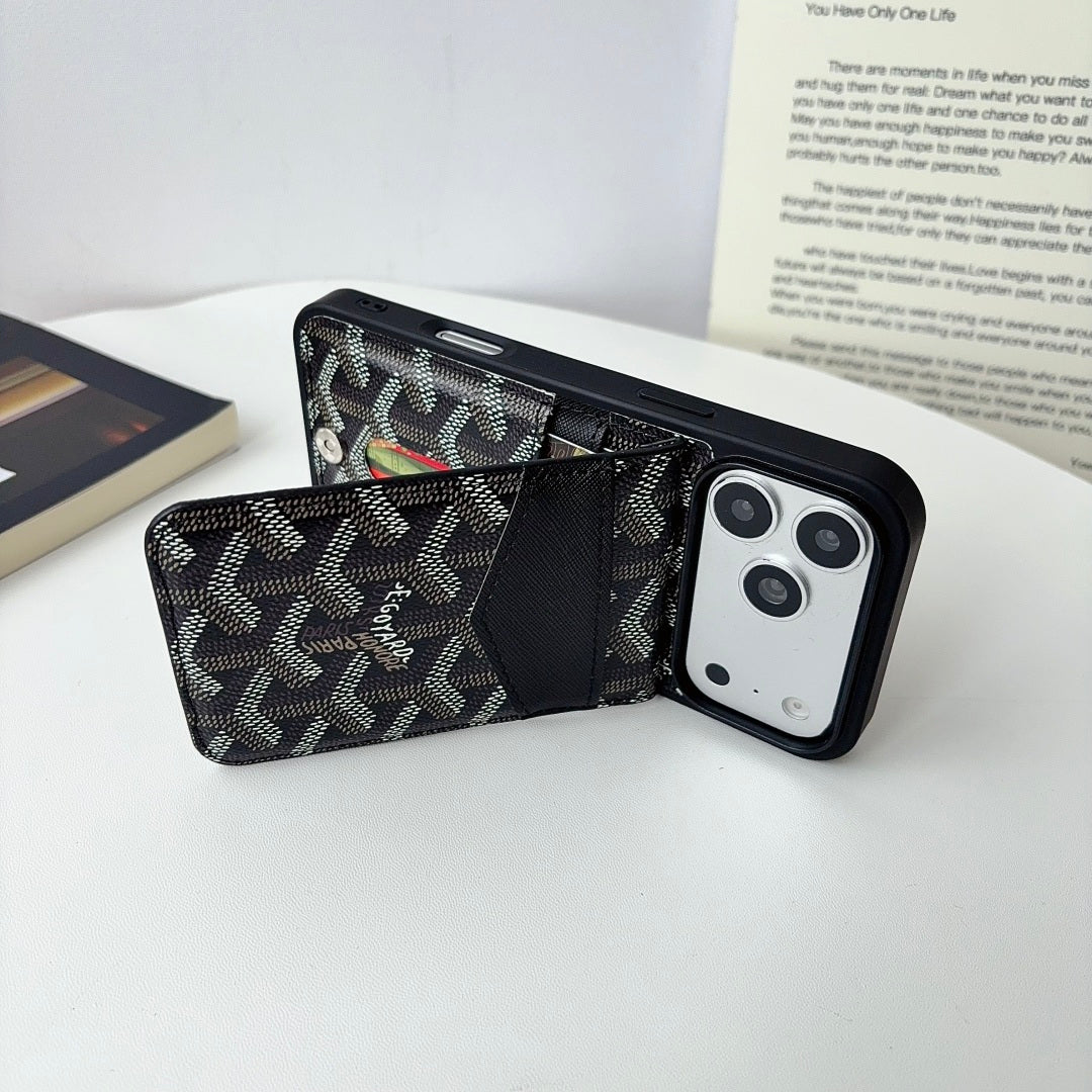 Luxury Leather GD iPhone Case With Card Holder For iPhone 17 Series-LA260046