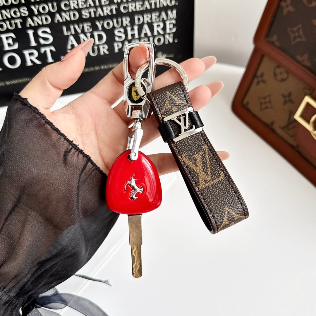 Leather Monogram Key Ring Bag Charm-LA260049